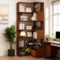 thumbnail image 3 of Corner Bookshelf with Storage, 6 Tier L-Shaped Tall Bookcase for Home Office Living Room Bedroom, Walnut Oak  Space Saving Design, 3 of 6