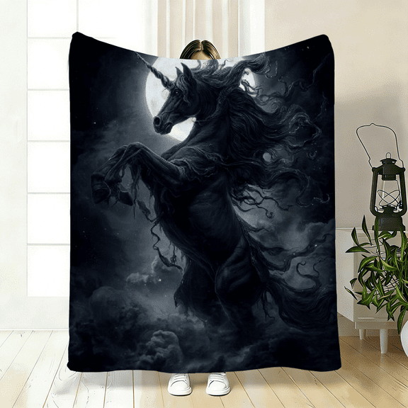 Moonlit Unicorn Clouds Flannel Blanket, HD Digital Print, Soft Cozy Warm, Perfect for Home Decor, Sofa Bed, Christmas Gift