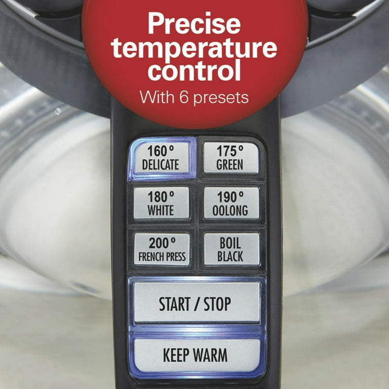 Hamilton Beach Temperature-Control Electric Glass Kettle, 1.7 Liter Capacity