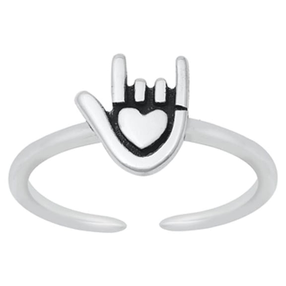 Sterling Silver I Love You Hand Heart Sign Ring Adjustable Midi Band 925 Jewelry Female Unisex