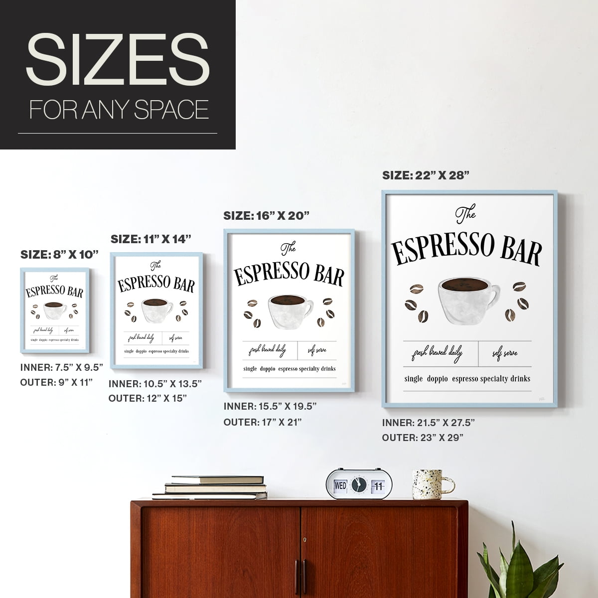 Fresh Brewed Espresso Bar in Blue Solid Wood 11 x 14 Framed Print
