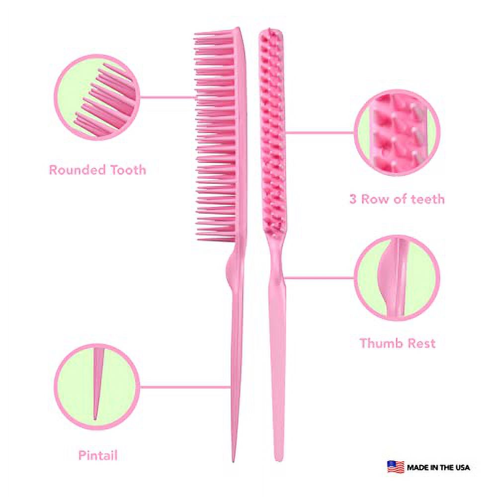 Allegro Combs 60 Parting Three Row Combs Salon Hairstylist Hairdresser Detangle Combs For Natural Hair And Wigs For Curly Hair Made In The Usa 2 Pcs. (Light Pink)