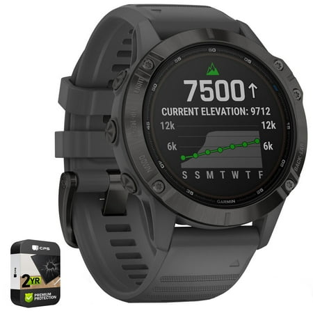 Garmin 010-02410-10 Fenix 6 Pro Solar Multisport GPS Smartwatch Black with Slate Gray Band Bundle with 2 Year Accidental Repair and Extended Protection Plan