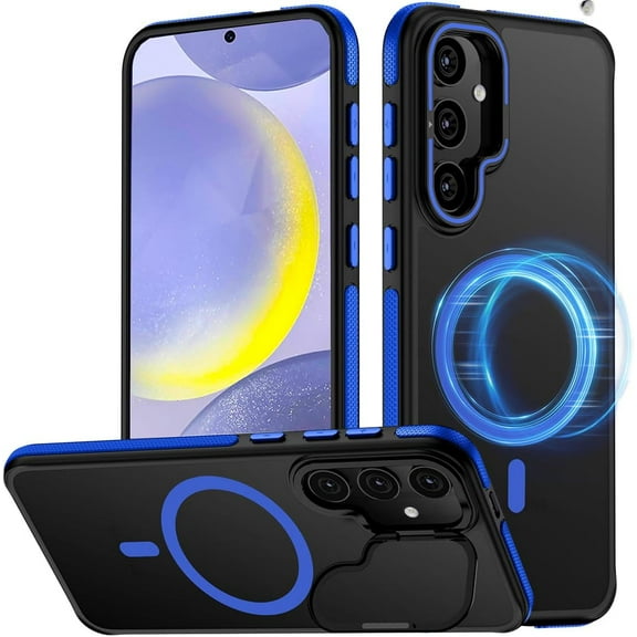 for Samsung Galaxy S24 Case, Compatible with MagSafe, Anty-Slip Grip,Military-Grade Protective, Adjustable Kickstand Phone Case, Magnetic Case (Blue)