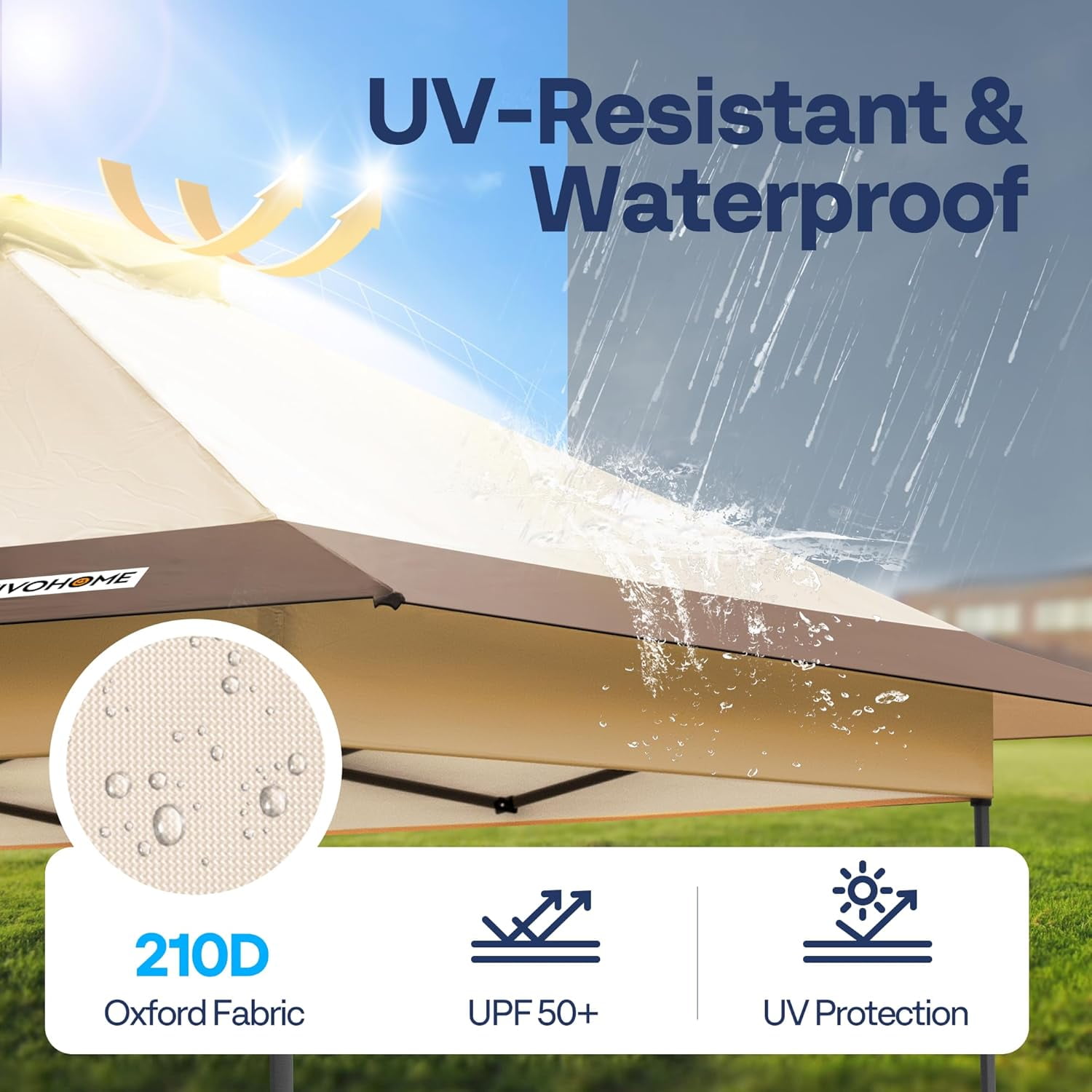 SPECSTAR 10x10ft Pop Up Gazebo Tent One Push Setup Canopy Tent Heavy Duty with Wheel Carry Bag and 4 Sandbags, 2 Tiers Roof for Patio Garden Backyard, Beige