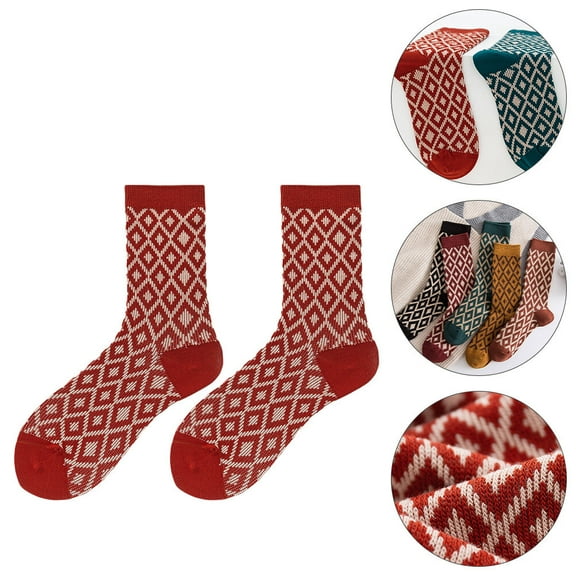 DRAFIDEEP 1 Pair Retro Patterned Cotton Socks in Orange with Mid-calf Length for Casual Occasions