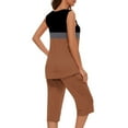 thumbnail image 3 of Cavosen 2 Piece Lounge Set Women Pajama Pleated Soft Sleepwear Sleeveless Crewneck Pullover Tank Tops Capri Nightwear Color Block Loungewear with Pocket Casual Pjs Brown S, 3 of 5