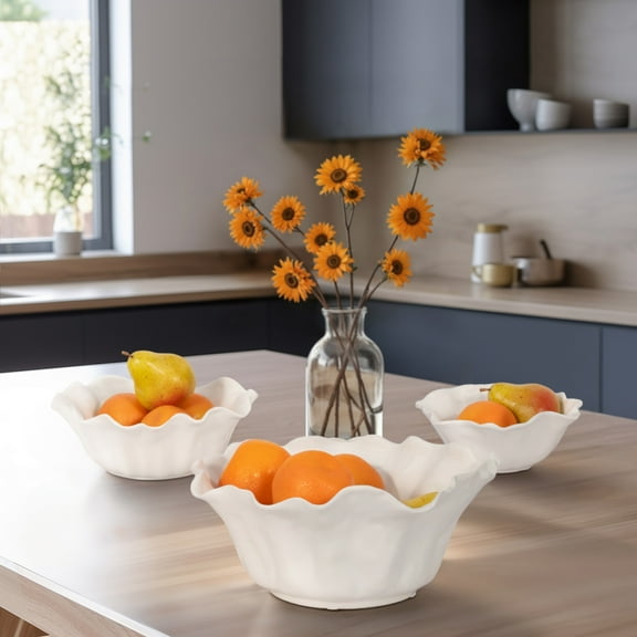 Decorative Ceramic Bowls with Fluted Edge Boho Glam Accent for Home Office Living Room Set of 3 - 6", 5", 4" Ivory & Tan