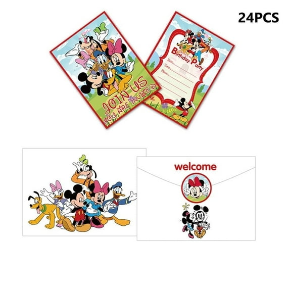 24PCS Birthday Party Invitation Cards with Donald Duck Theme, Including 24 Stickers and 24 Envelopes，Cartoon Style Party Decor Supplies.