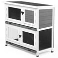 thumbnail image 3 of Imerelez 2 Tiers Solid Wood Rabbit Hutch Bunny Cage with 2 Large Main Rooms, Indoor Outdoor Rabbit House Guinea Pig Cage Pet House for Small Animals with 2 Removable Trays, Grey, 3 of 9