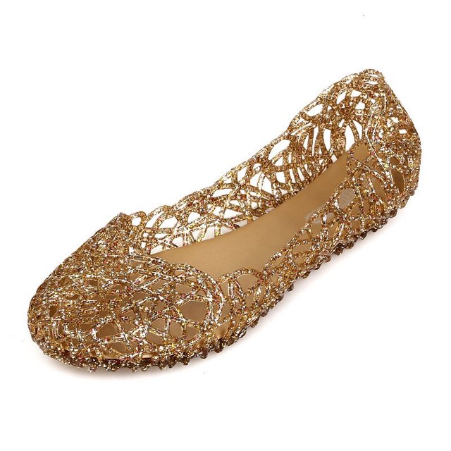 Verano Hollow Out Bird's Nest Sandalias Zapatos de gelatina de cristal brillante Zapatos con agujeros planos Zapatos de playa