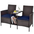 thumbnail image 6 of Patiojoy Patio Loveseat 2 Person Cushioned Seats With Center Table Outdoor Rattan Furniture Set Navy, 6 of 7