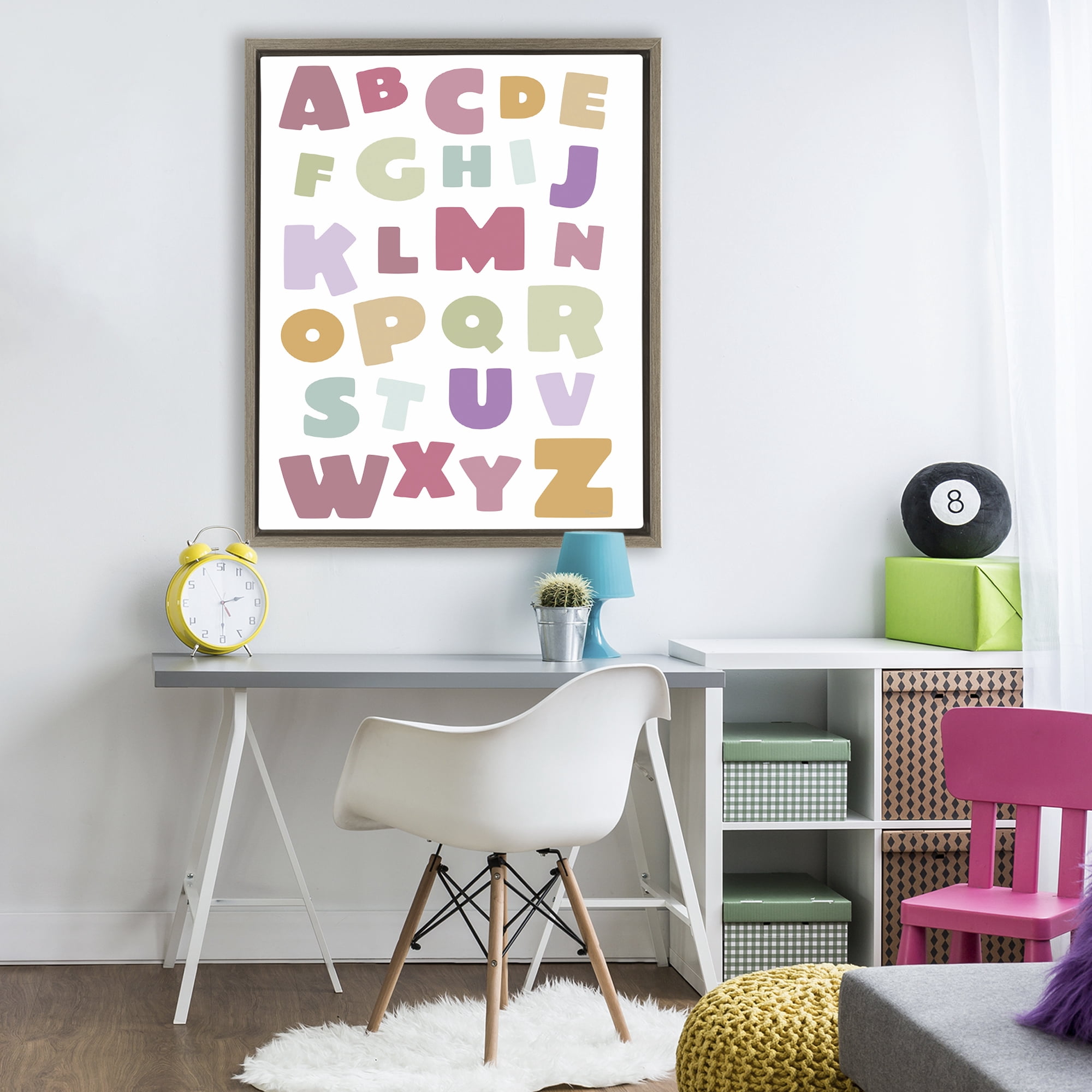 Stupell Industries Muted Alphabet Letters Brown Framed Floater Canvas Wall Art, design by Susan Ball