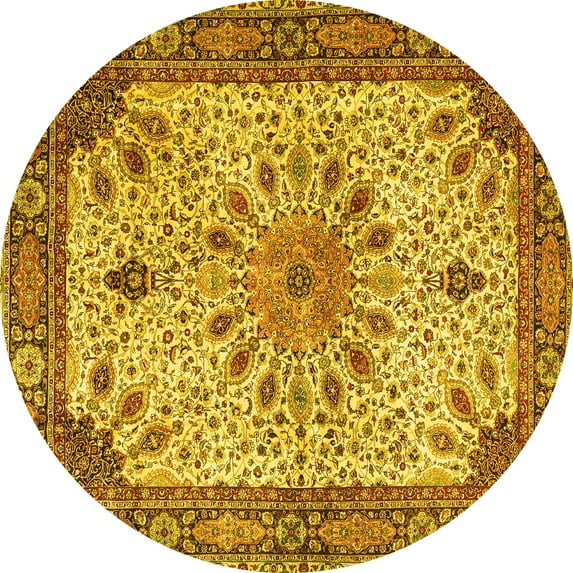 Ahgly Company Indoor Round Persian Yellow Traditional Area Rugs, 3' Round