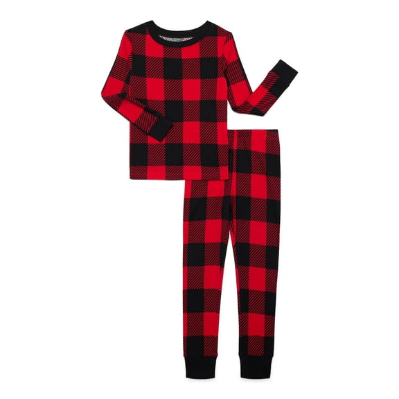 Wonder Nation Boys Cotton Snug Fit Long Sleeve Top and Pants Sleep Set, 2-Piece, Sizes 4-10