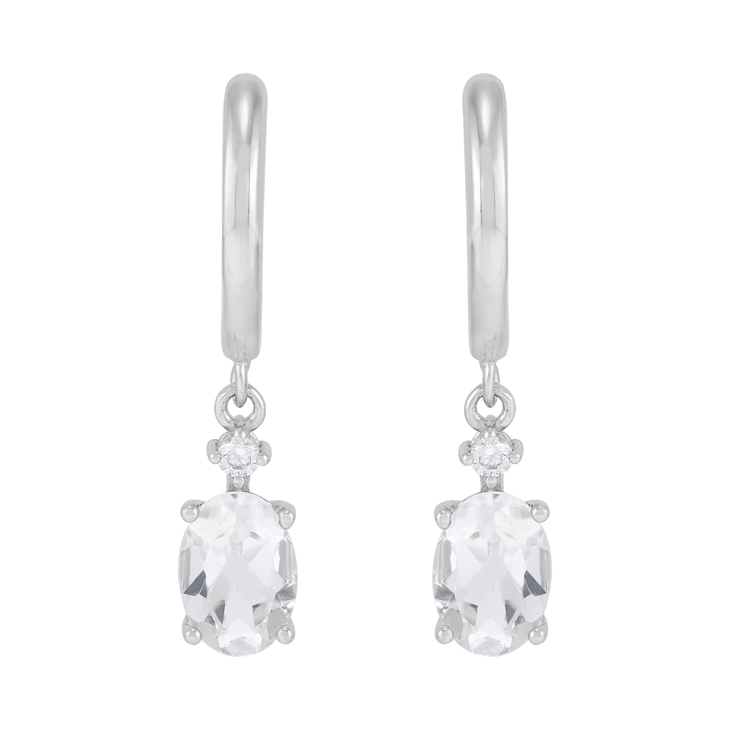 Brilliance Fine Jewelry Oval White Topaz and White Cubic Zirconia Hoop Earrings in Sterling Silver