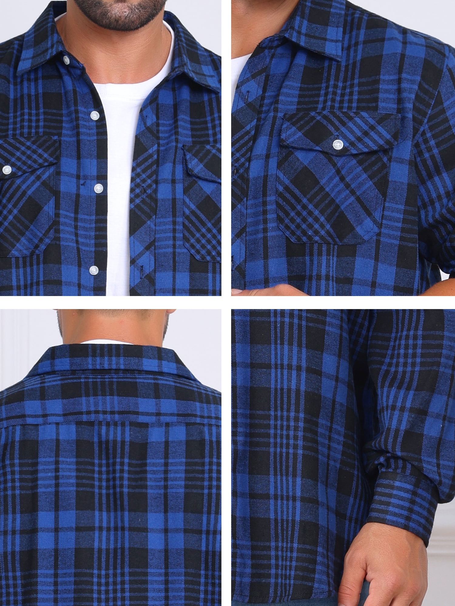 DARING DIVA Men's Contrast Color Slim Fit Long Sleeved Button Down Shirts 2XL Black Blue