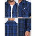 thumbnail image 6 of INSPIRE CHIC Men's Contrasting Colors Checked Slim Fit Long Sleeved Button Down Shirts with Pocket M Black Blue, 6 of 7