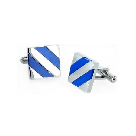 Stainless Steel Polished Mother Of Pearl Blue Shell Inlay Cufflinks