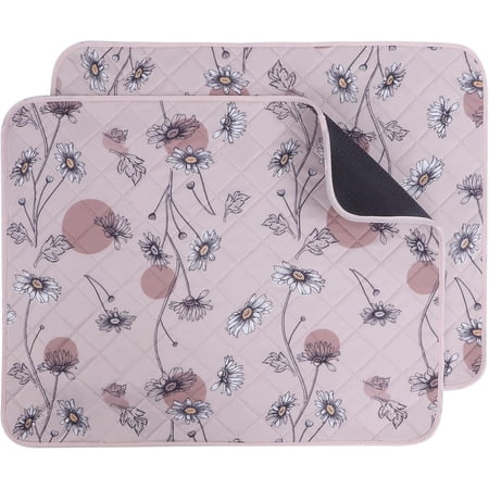 Washable Pee Pads for Dogs 2 Pack Non-Slip & Waterproof Pack Whelping Pad Reusable Washable Puppy Potty Training Pad with Fast Absorbent for Playpen EU007 (Pink Daisy 35 x24 -2pcs)
