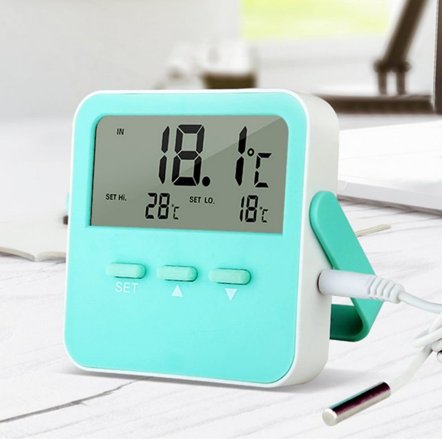 DosaeleGreen Indoor and Outdoor Electronic Temperature Probe with High and Low Temperature Alarms for Fish Tanks Aquariums Crawling Pets and Cold Storage Green