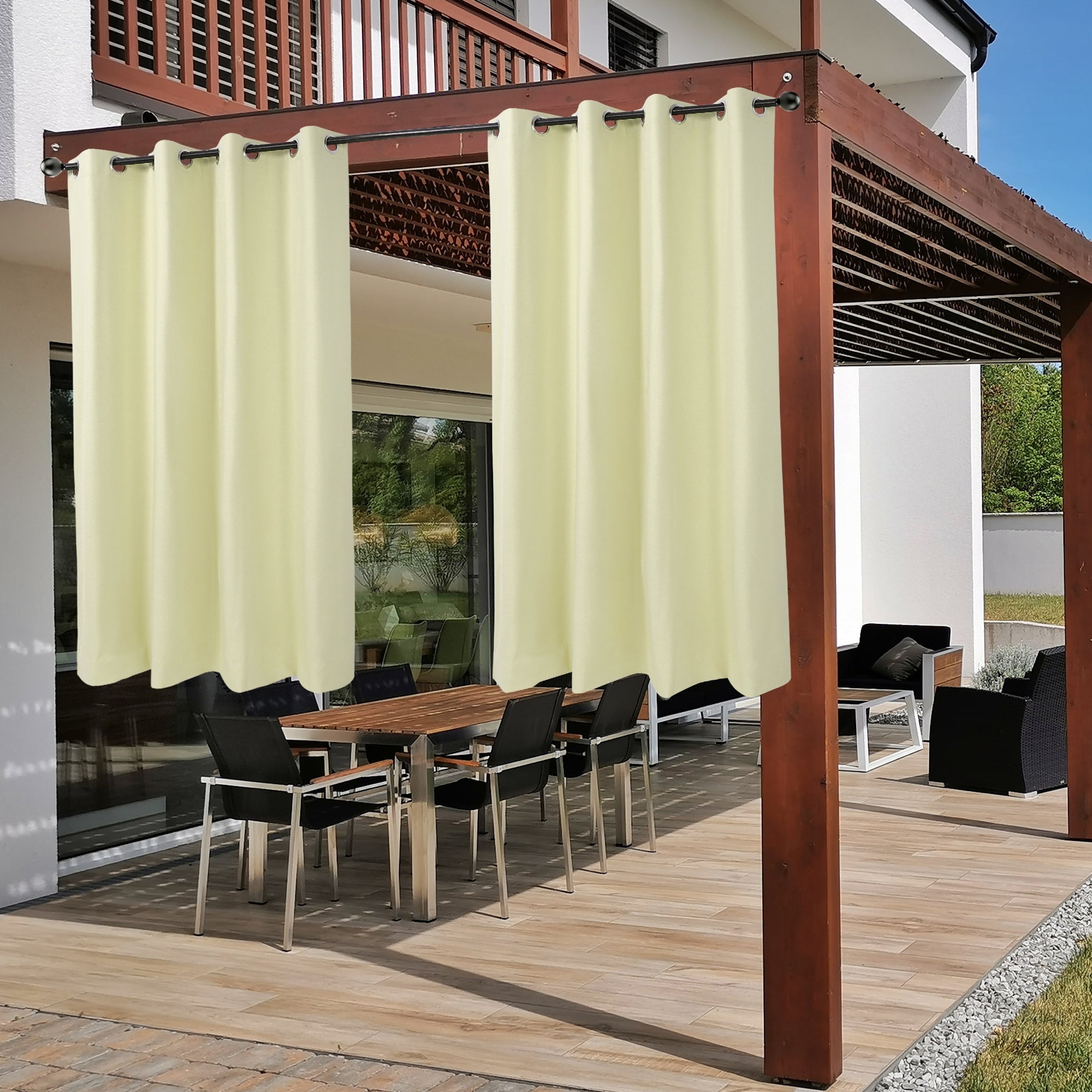 Unique Bargains 2 Panels Bedroom Waterproof 100% Blackout Curtains Beige 42"Wx63"L