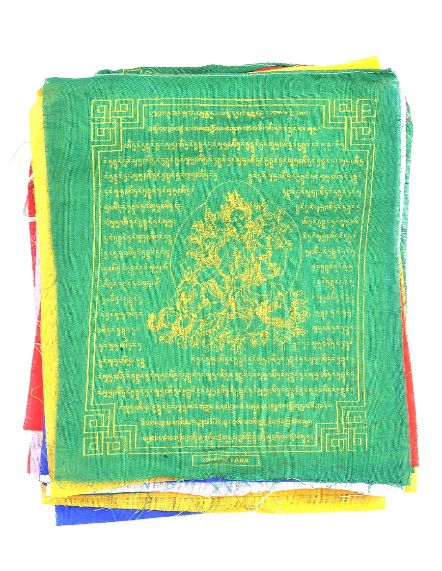 The Collection Royal Tibetan Prayer Flags Outdoor, Zen Flag, Colorful Buddhist Banner, Chakras Flags, Sacred Geometry Flag, Made in Nepal Wind Horse Flag, Traditional Mantras (Green Tara)