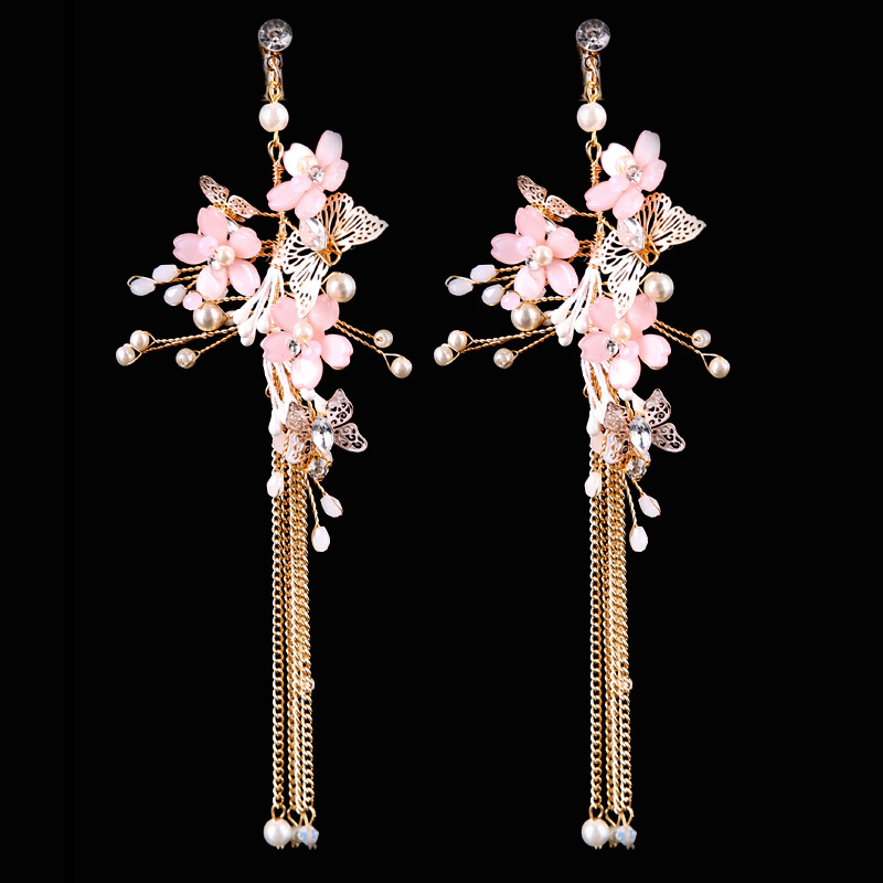 Tassel Flower Earrings Pink Butterfly Eh001