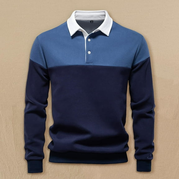 Zylanna Men's Button up Shirts, Long Sleeve Turndown Collar Color Block Breathable Casual Shirts for Men Navy