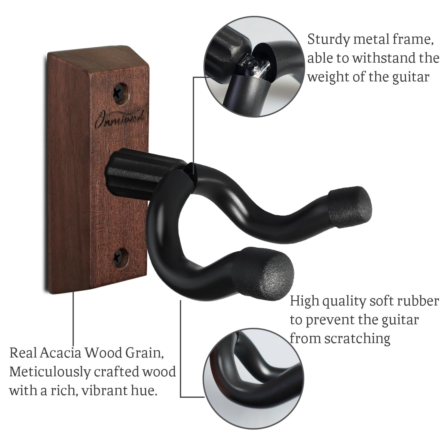 Guitar Wall Mount 3 Pack  Acacia Hardwood Hanger U-shaped Holder Hook Stand For Acoustic Electric Banjo Bass Player Men Boy