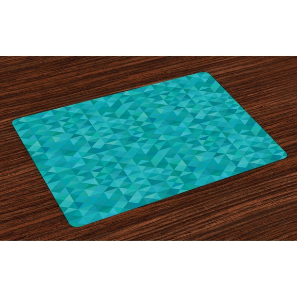Teal Placemats Set of 4 Geometrical Shapes Triangles Squares Modern