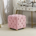 thumbnail image 2 of Foot Stool Ottoman, Cube Ottoman, Square Button Tufted Upholstered Velvet Ottoman, Modern Foot Rest Stool, Padded Footstool for Living Room, Bedroom, Entryway (Pink), 2 of 9