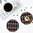 thumbnail image 4 of Honeii Skull santa hat print Leather Coaster Set of 4, ideal for safeguarding your furniture from drinks spills and effortless cleanup-Octagon, 4 of 6