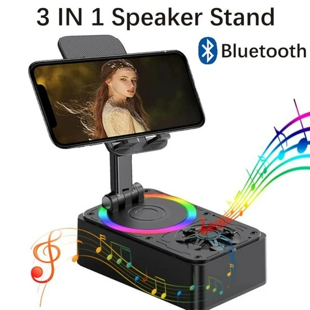 Soporte para teléfono, altavoz inalámbrico Bluetooth, power bank para teléfono, soporte plegable para teléfono con almohadillas antideslizantes para videoconferencias en vivo