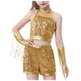 thumbnail image 4 of VUHXZWAF Outfits for Girls Sequin Sleeveless Shirt High Waist Shorts Gloves Dance 3 Piece Sets Size 6-7 Years, 4 of 4
