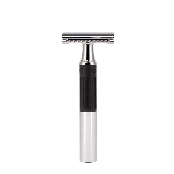 MÜHLE NEO safety razor|double edge safety razor for beginners and experienced shavers|sustainable eco-friendly and reusable|for men and women|chrome with black silicone grip handle