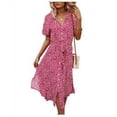 thumbnail image 2 of Yunliwuli Women's Button Down Midi Dress, Short Sleeve Floral Print Belted Loose Shirt Dress, 2 of 10