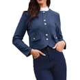 thumbnail image 4 of INSPIRE CHIC Button Down Coat for Women Long Sleeves Crew Neck Vintage Jackets L Dark Blue, 4 of 6