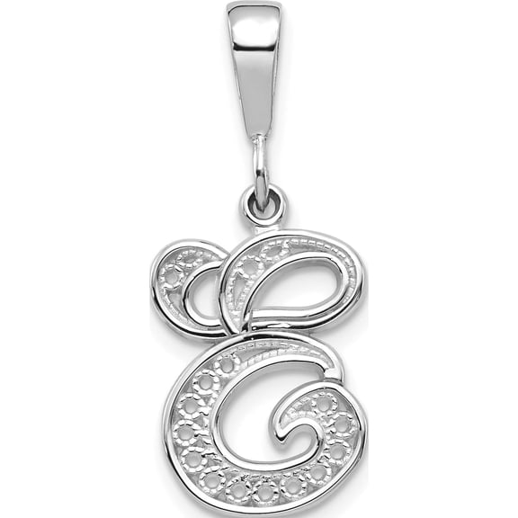 14K White Gold 14Kw Solid Polished Script Filigree Letter E Initial Pendant Made In United States d1281e