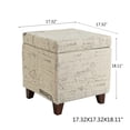thumbnail image 3 of Homebeez Printed Linen Cube Storage Ottoman with Solid Wood Legs, Cube Footstool, Storage Cabinet, 18" H Weight Capacity 300LB White, 3 of 7