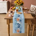 thumbnail image 2 of Summer Ocean Table Runner 70 Inches, Coastal Shells Starfish Coral Conch Wooden Blue Bed Runner Dresser Scarves Tabletop for Indoor Outdoor Parties/Ceremony/Banquet, 13" x 70", 2 of 9