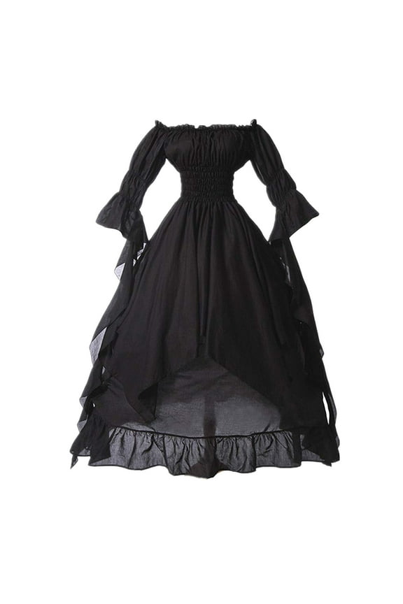 Women Medieval Renaissance Dresses Gothic Witch Dress Flare Sleeve Victorian Wedding Dress