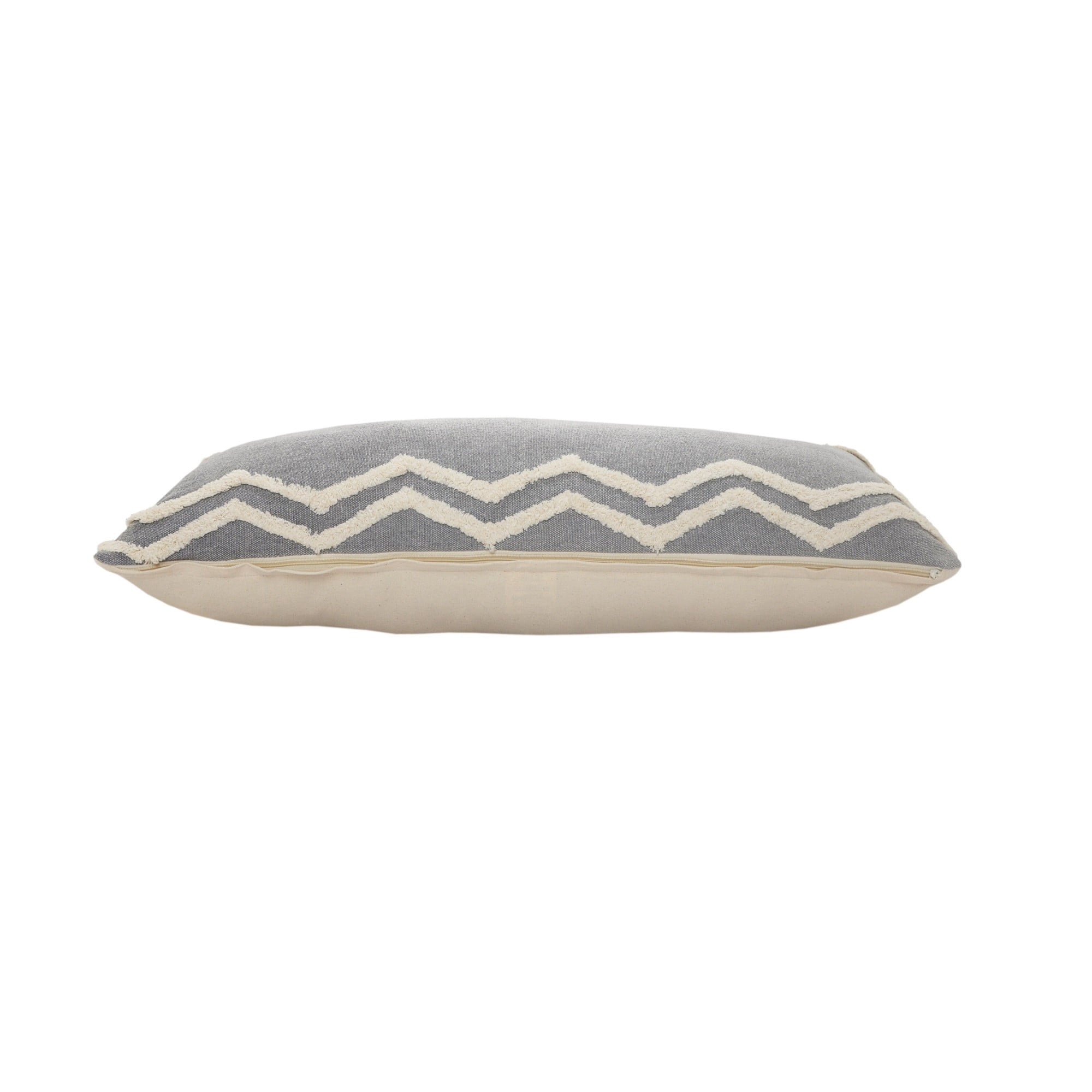 Laddha Home Designs Loomed Tufted Chevron Cotton Lumbar Pillow Cover - 36" - Gray and Cream