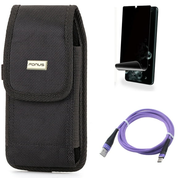 Case Belt Clip w 6ft USB Cable w Privacy Screen Protector for Samsung Galaxy S20 Ultra - Rugged Holster Canvas, Purple Type-C Charger Cord, TPU Film [NOT GLASS] [Fingerprint fits Galaxy S20 Ultra