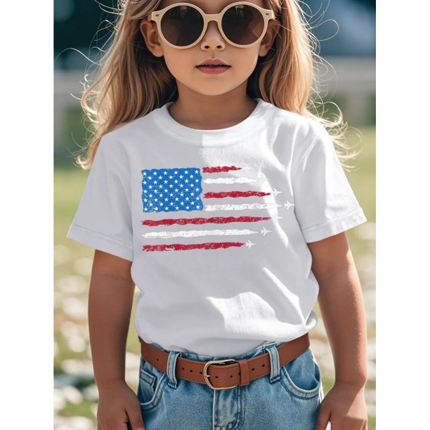 Patriotic Red White Blue USA Flag Fighter Jets 4th of July Funny Awesome Graphic Kid T-Shirt Cute Kid T Shirts Trending Tees Tops for Kid