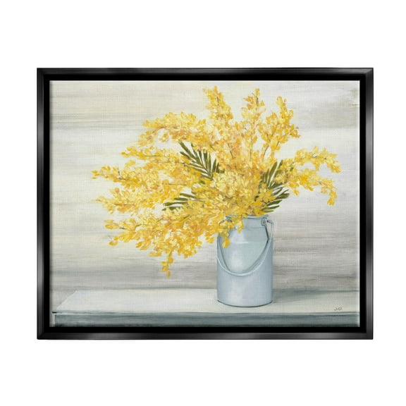 Stupell Industries Golden Fall Floral Bouquet in Country Milk Tin Jet Black Framed Floating Canvas Wall Art, 16x20, by Julia Purinton
