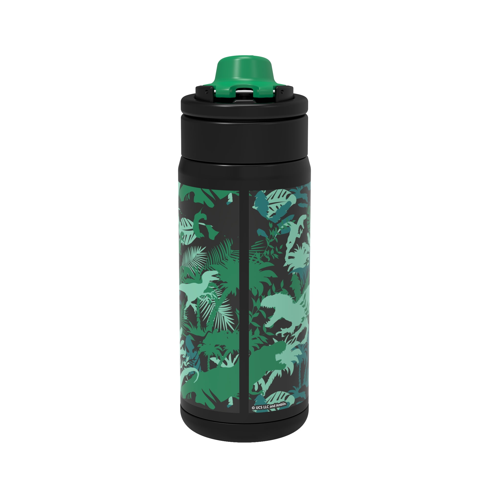 Zak Designs 14oz Jurassic Stainless Steel Lincoln Water Bottle with Carry Handle and Push Button Lid with Lock