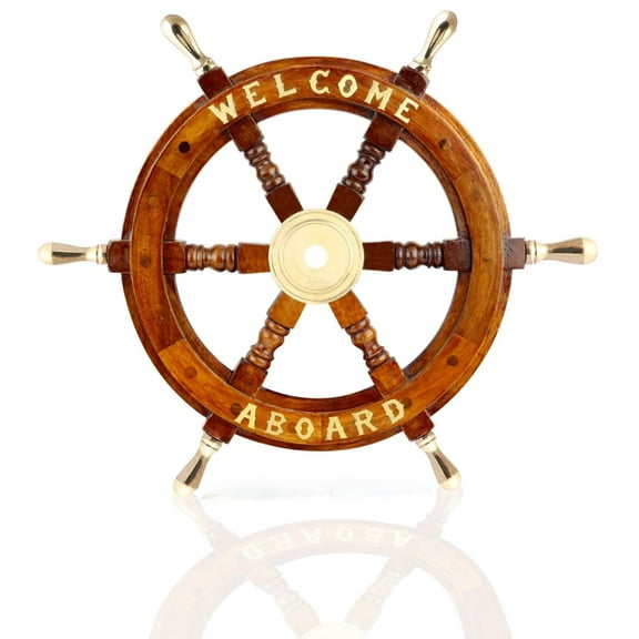 Wooden Ship Steering Wheel | Welcome Aboard | Pirate Rustic Captain wheel | Nautical Pirate's Wall Décor Ship WheeL