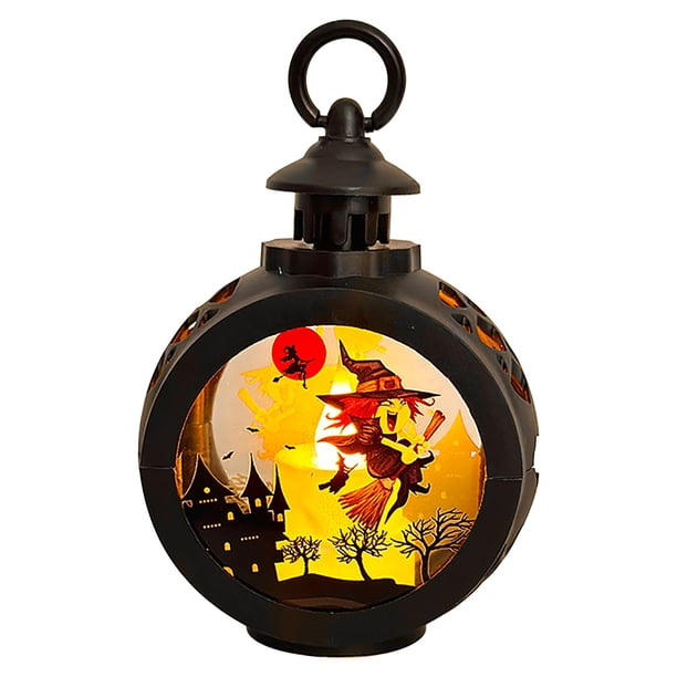 Luces de noche de Halloween, lámpara de viento redonda, lámpara LED de calabaza, luz de noche pequeña portátil retro, decoración de Halloween, pequeños adornos, linterna de Halloween