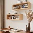 thumbnail image 5 of Kaboon 24" Floating Cube Shelves, Set of 2, Wall Mount Decorative Hanging Shelves, Light Walnut, 5 of 7